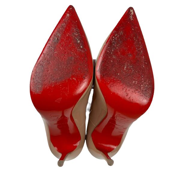 Christina Louboutin So Kate Beige Patent Leather Pointed Toe 120 MM Heels 6.5 - Picture 11 of 11